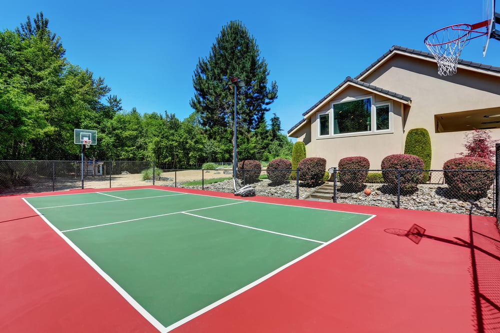 A backyard basketball court