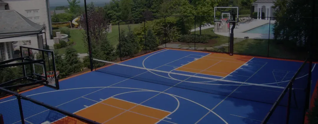 A backyard basketball court