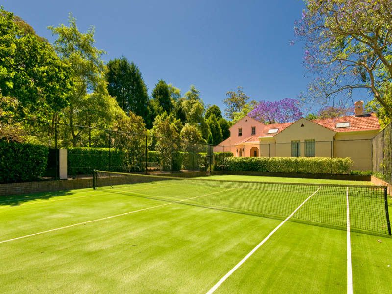 A backyard basketball court