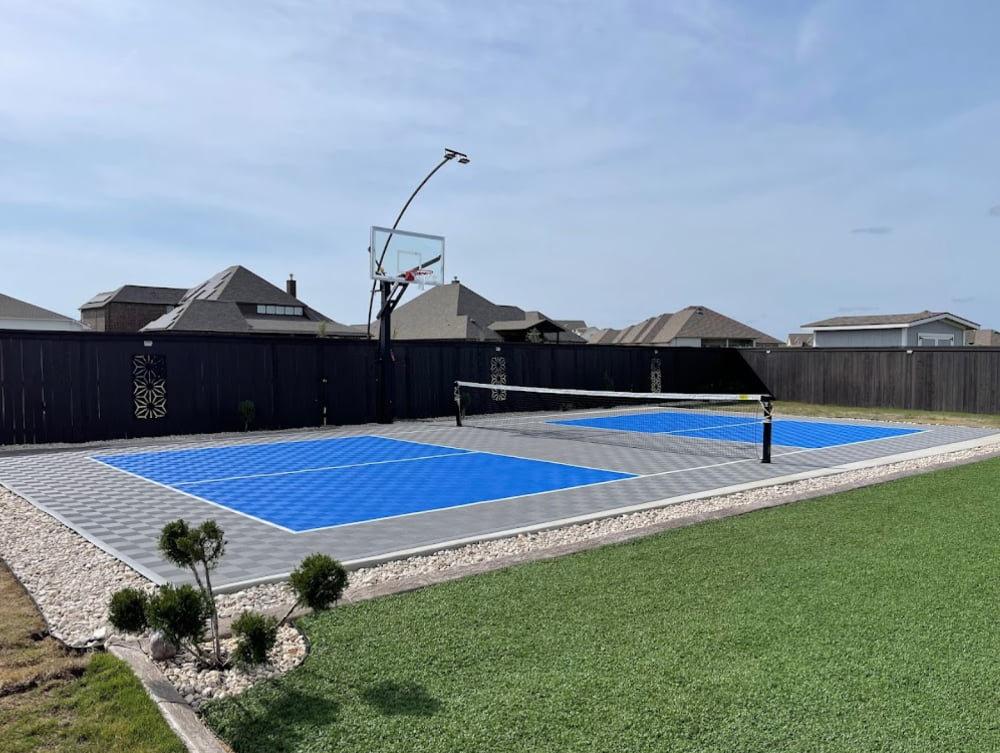 A backyard basketball court